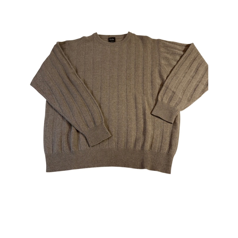 Neiman Marcus 100% Cashmere Sweater XL Tan Ribbed Knit Crew Neck Pullover